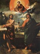 Dosso Dossi, The Madonna in the glory with the Holy Juan the Baptist and Juan the Evangelist